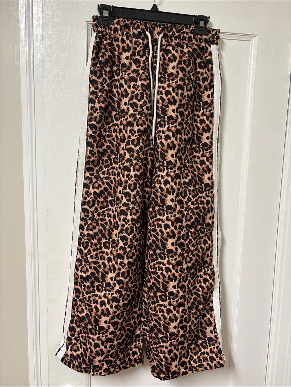 SHEIN Leopard Print Wide Leg Pants with White Side Stripes